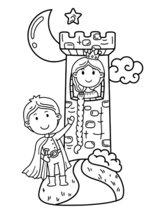Princess Tower Long Plait Prince Rapunzel Cartoon Coloring Pdf, Free Vectors File